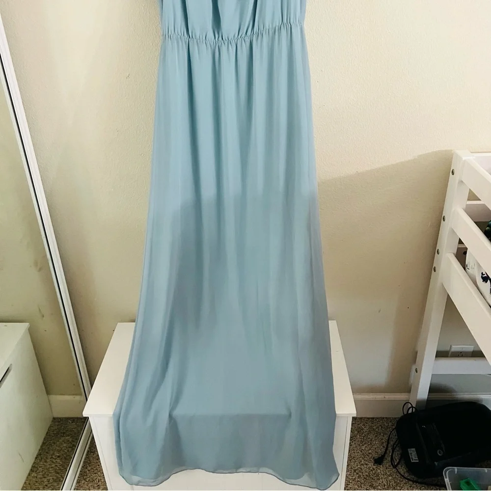 Ceremony by Joanna August Women's Slate Blue Chiffon Maggie Dress Long Med NWT
